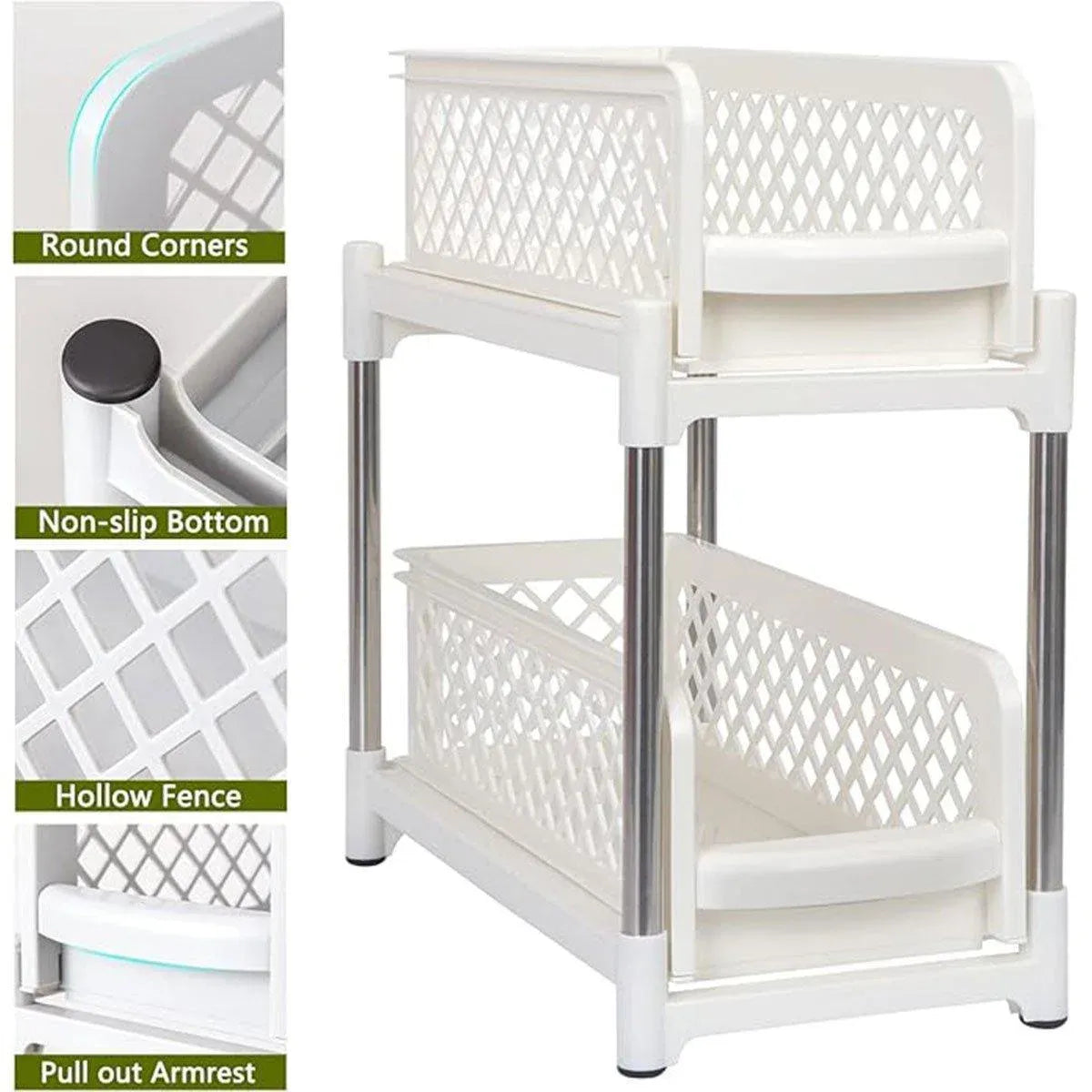 Bathroom Kitchen Sink Storage Rack Drawer Plastic Shelf Seasoning Holder - Grey