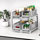 Bathroom Kitchen Sink Storage Rack Drawer Plastic Shelf Seasoning Holder - White