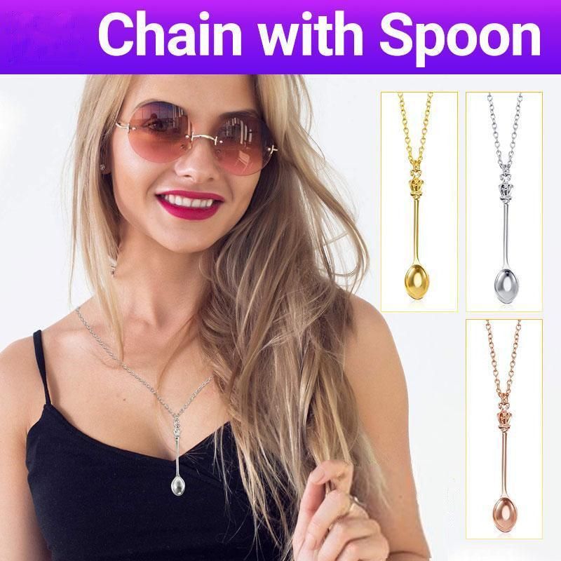 Mini Crown Spoon Necklace Pendant Charm Festival Cutlery Tea Party Gift - Silver