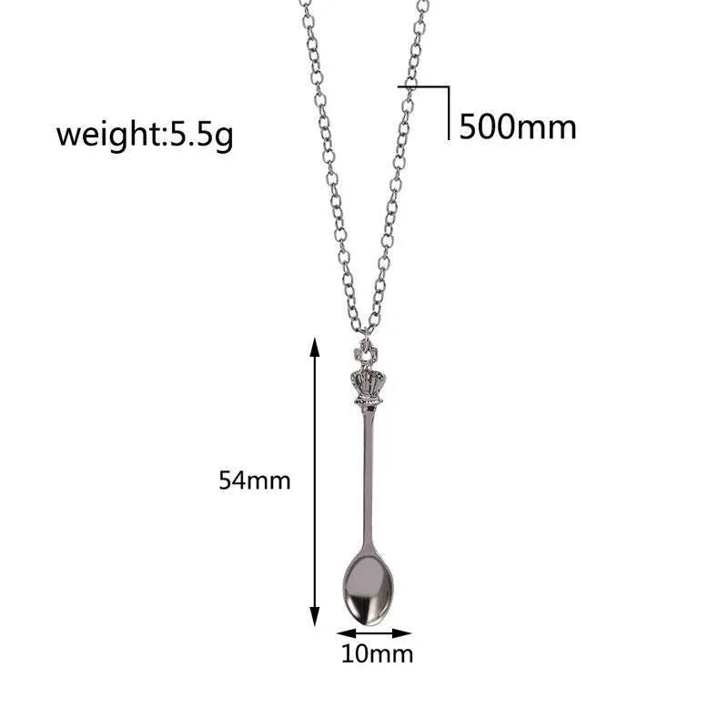 Mini Crown Spoon Necklace Pendant Charm Festival Cutlery Tea Party Gift - Silver