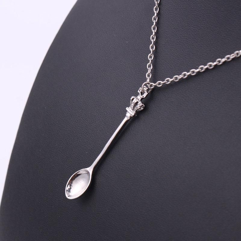 Mini Crown Spoon Necklace Pendant Charm Festival Cutlery Tea Party Gift - Silver