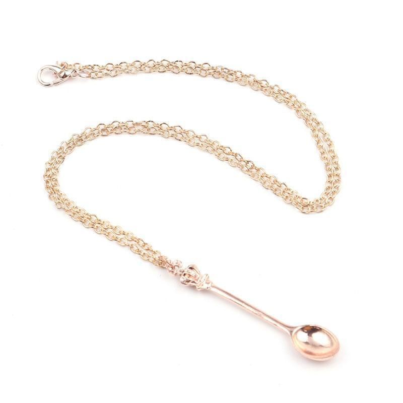 Mini Crown Spoon Necklace Pendant Charm Festival Cutlery Tea Party Gift - Silver