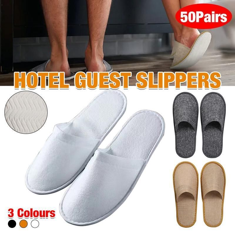 50 Pairs SPA Hotel Guest Slippers Closed Toe Disposable Terry Style Linen - Grey