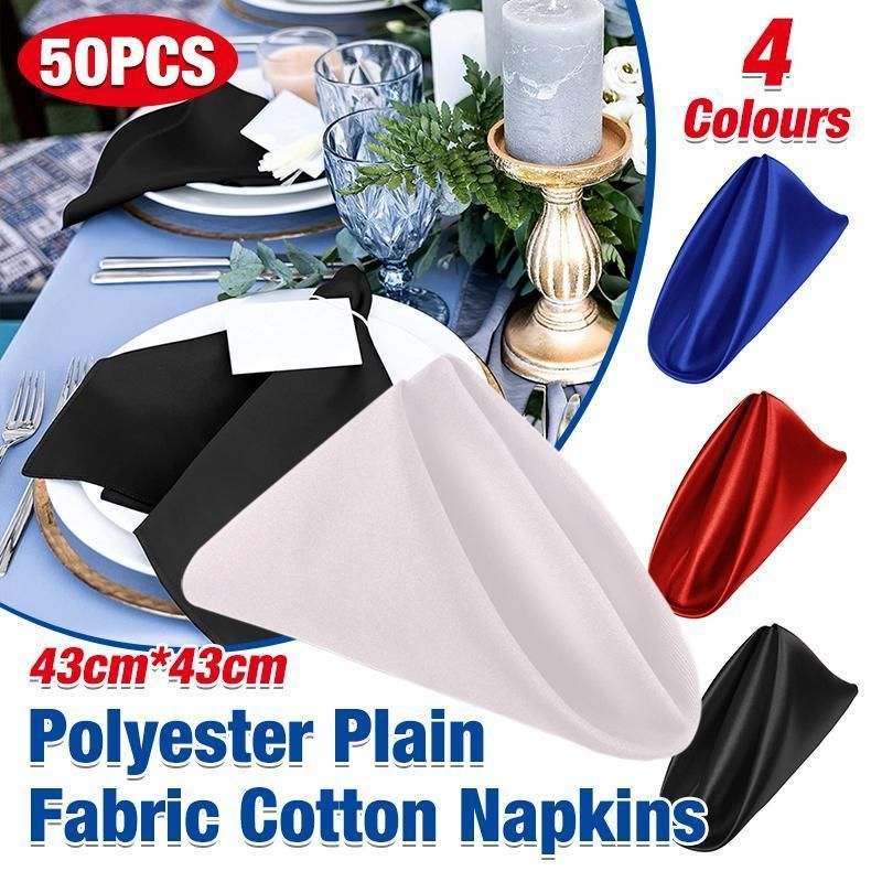 50PCS Polyester Plain Fabric Cotton Napkins For Wedding Cloth pc Table Dinner - Red