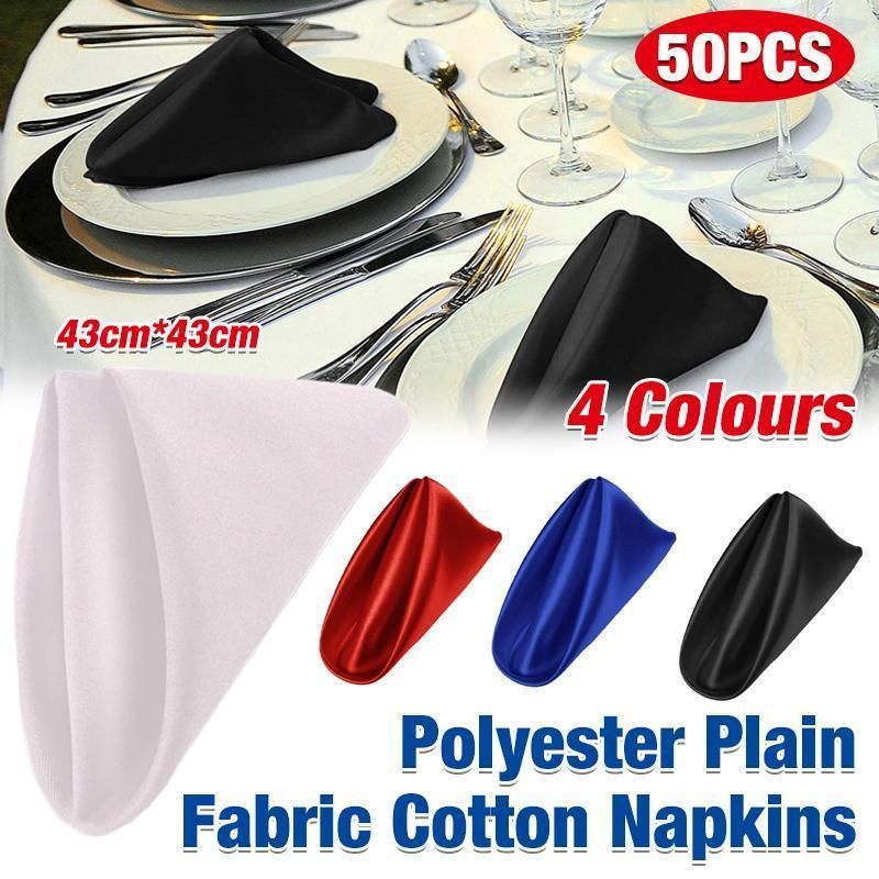 50PCS Polyester Plain Fabric Cotton Napkins For Wedding Cloth pc Table Dinner - Red