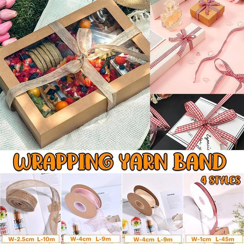 10PCS Bouquet Decor Wrapping Yarn Band Packaging Wave Organza Ribbon 9/10/45m - Red checkered ribbon