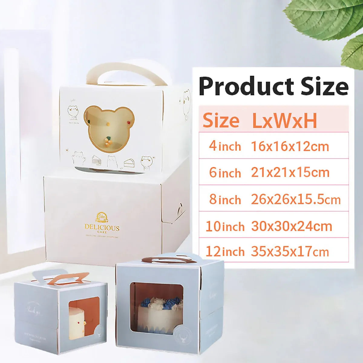30PCS White Portable Cake Boxes Display Window Packing Case Party with Handle Birthday - 6 inch