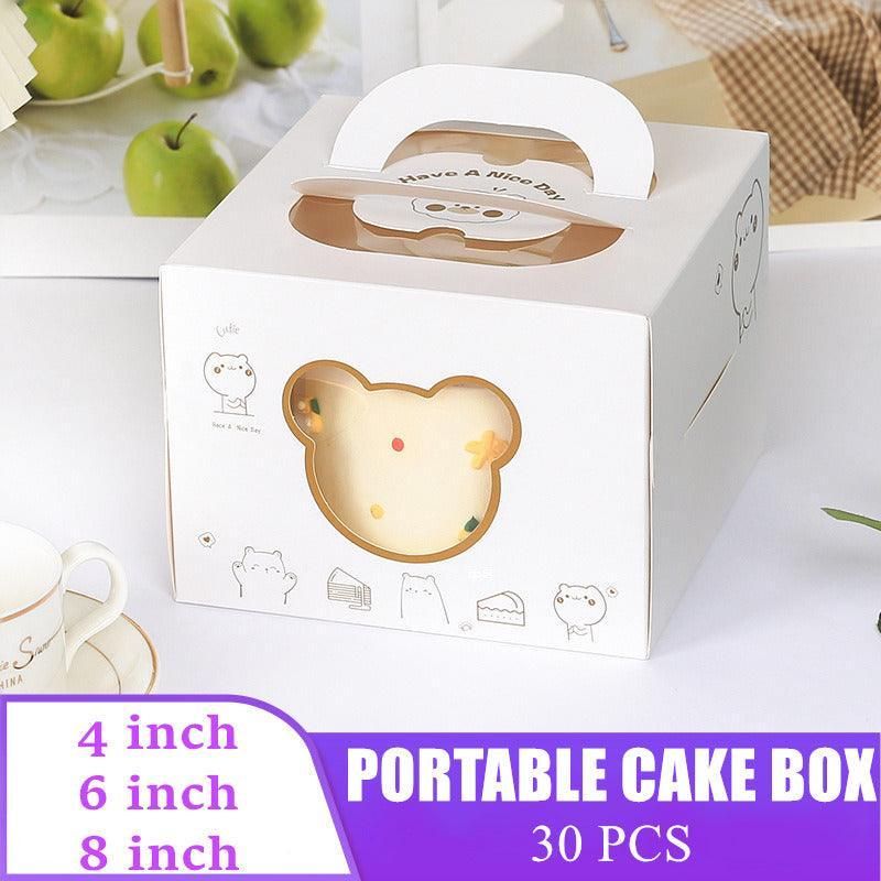 30PCS Bear Portable Cake Boxes Display Window Packing Case Party with Handle Birthday - 4 inch