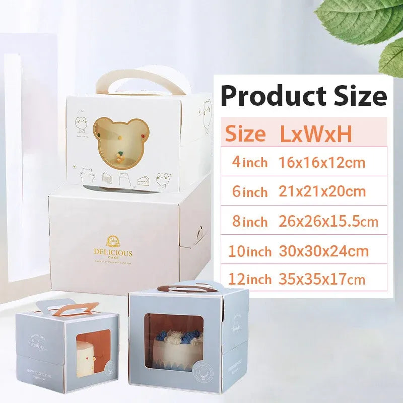 30PCS Bear Portable Cake Boxes Display Window Packing Case Party with Handle Birthday - 6 inch