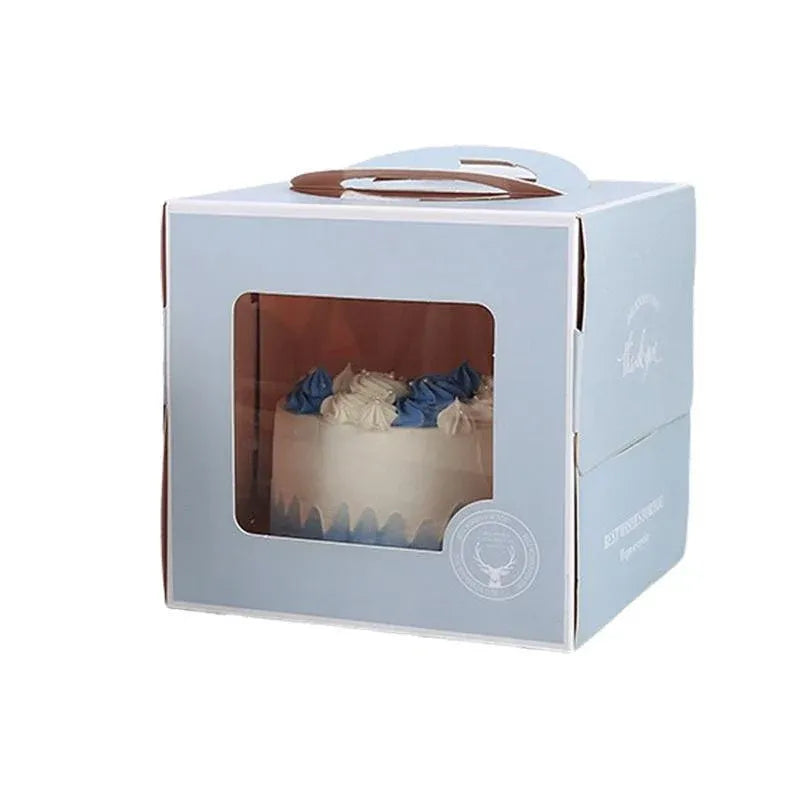 30PCS Grey Portable Cake Boxes Display Window Packing Case with Handle Birthday - 6 inch