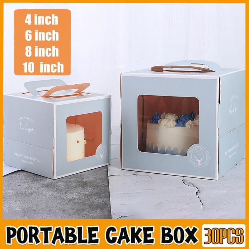 30PCS Grey Portable Cake Boxes Display Window Packing Case with Handle Birthday - 8 inch