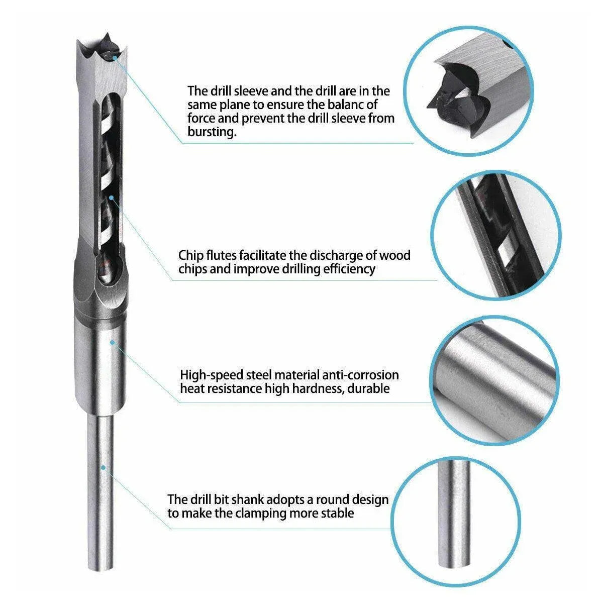3x Square Hole Mortising Chisel Drill Bit Woodworking Saw Tools for Drilling