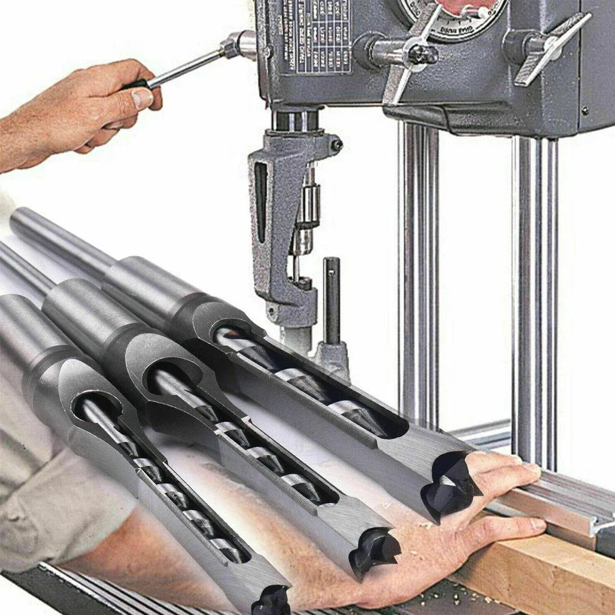 3x Square Hole Mortising Chisel Drill Bit Woodworking Saw Tools for Drilling