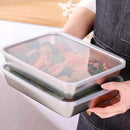 2PCS Stainless Steel Square Food Tray With Lid Rectangular Storage Box Plate