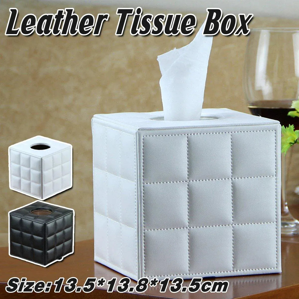 Luxury Leather Square Tissue Box Living Room Hotel Roll Paper Tube Holder - Black