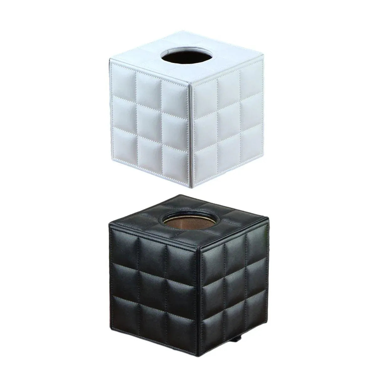 Luxury Leather Square Tissue Box Living Room Hotel Roll Paper Tube Holder - Black
