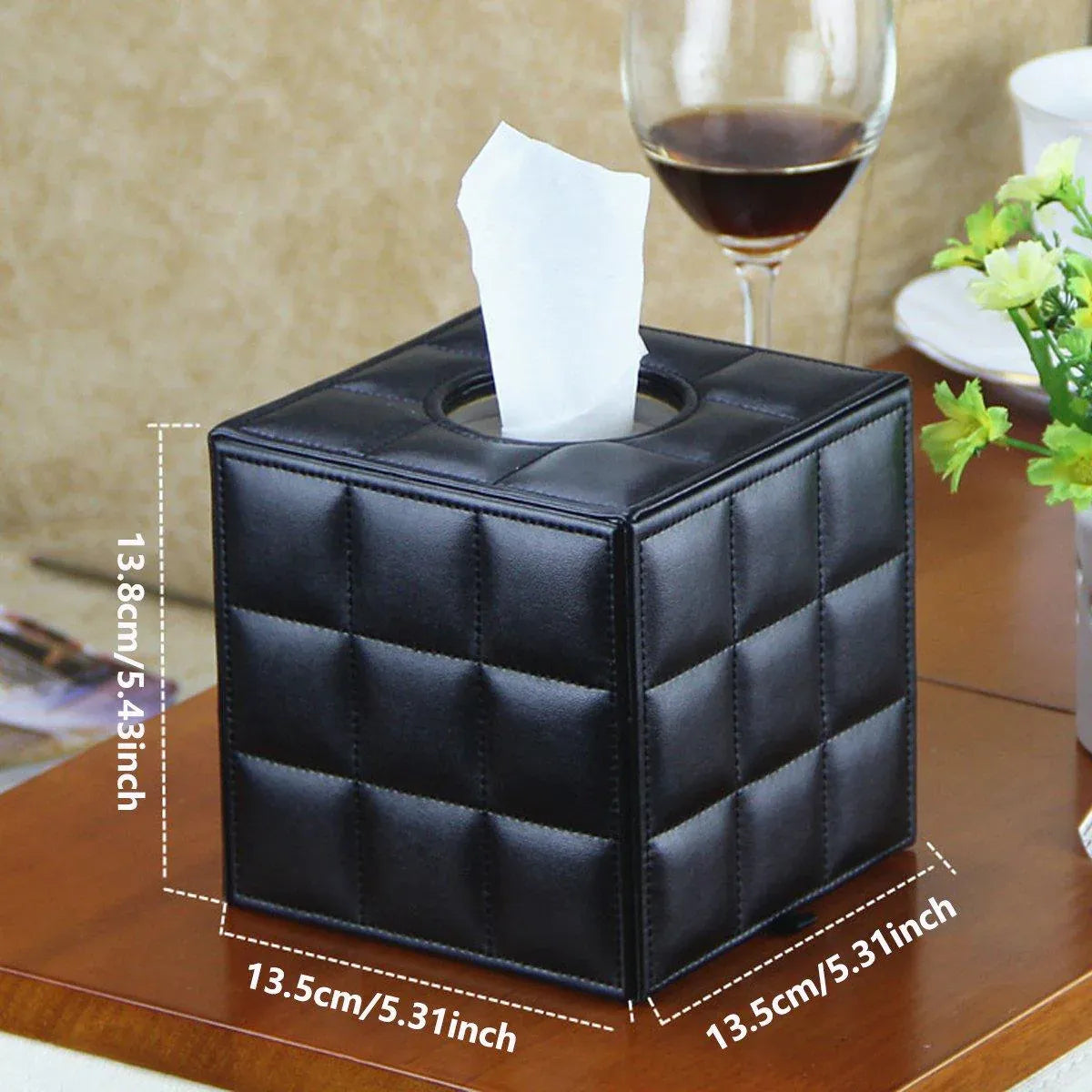 Luxury Leather Square Tissue Box Living Room Hotel Roll Paper Tube Holder - Black