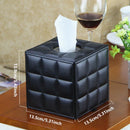 Luxury Leather Square Tissue Box Living Room Hotel Roll Paper Tube Holder - Black