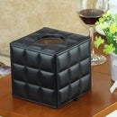 Luxury Leather Square Tissue Box Living Room Hotel Roll Paper Tube Holder - Black