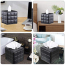 Luxury Leather Square Tissue Box Living Room Hotel Roll Paper Tube Holder - Black