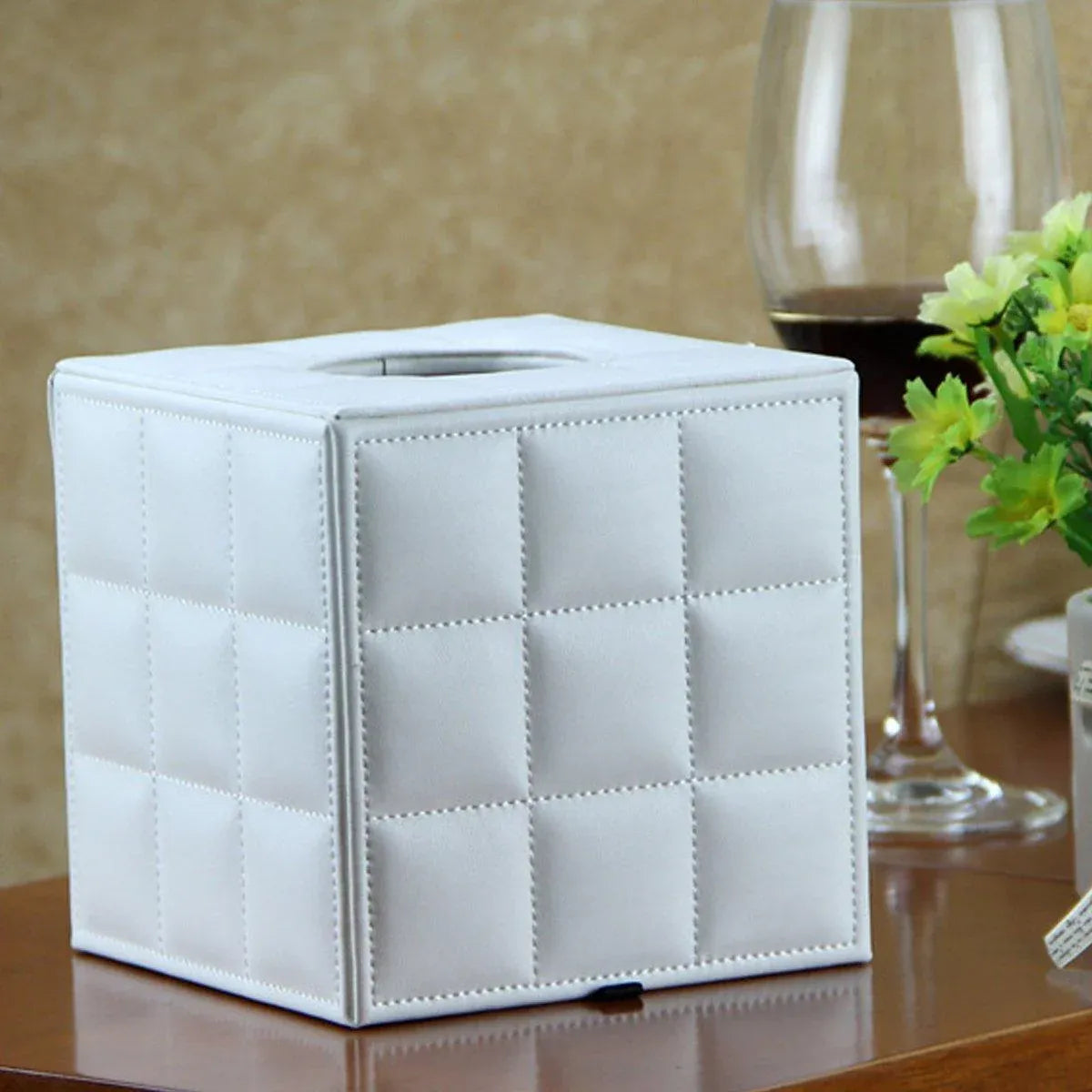 Luxury Leather Square Tissue Box Living Room Hotel Roll Paper Tube Holder - Black