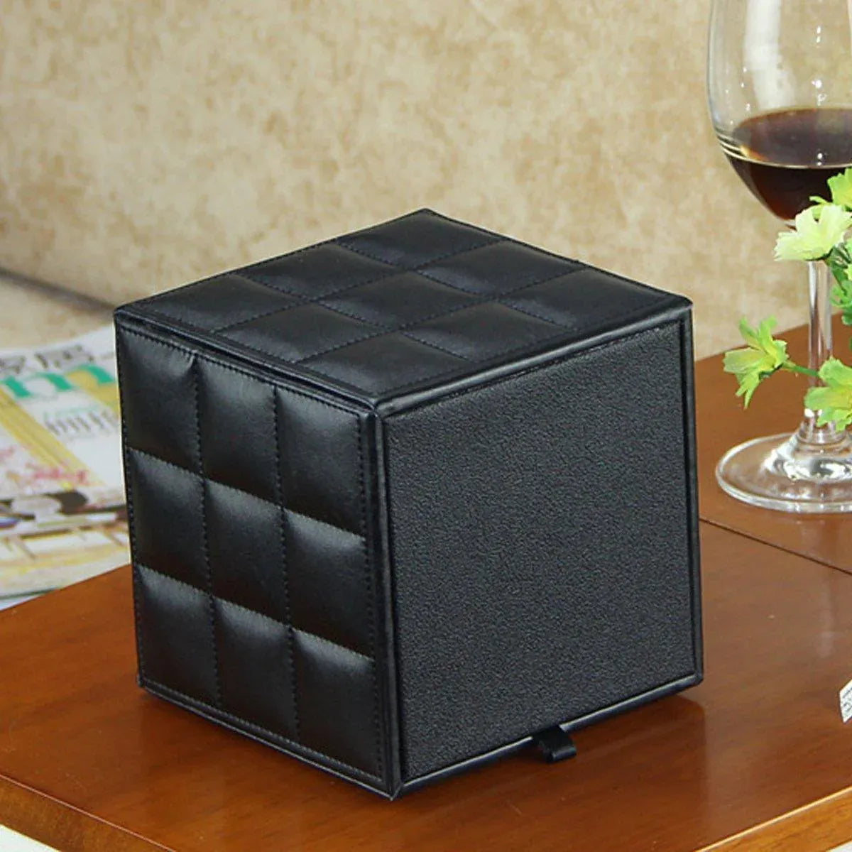 Luxury Leather Square Tissue Box Living Room Hotel Roll Paper Tube Holder - Black