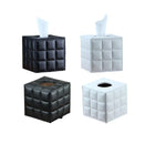 Luxury Leather Square Tissue Box Living Room Hotel Roll Paper Tube Holder - Black