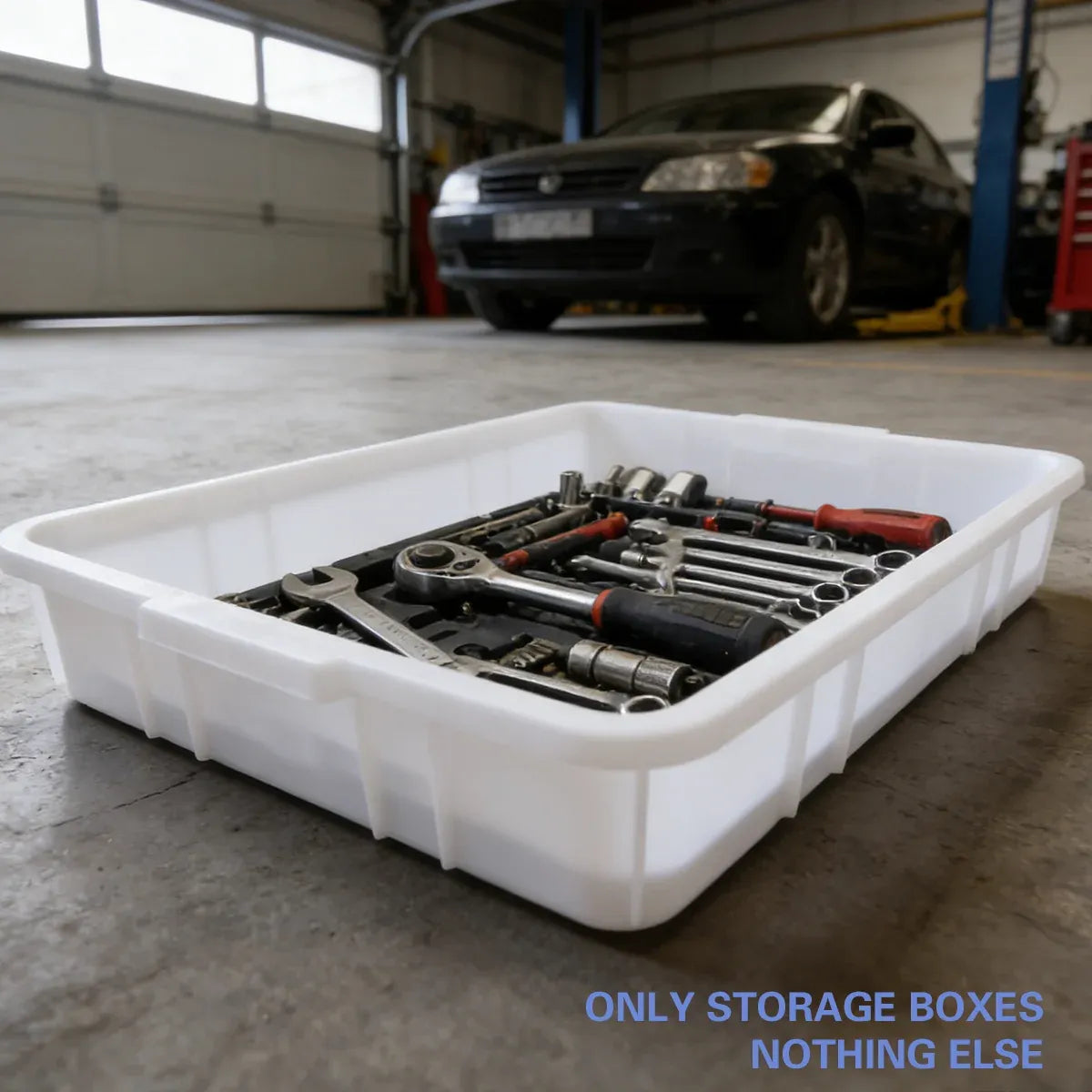 Rectangular Hardware Tool Box Large Capacity Storage Organizer for Garage Use - White