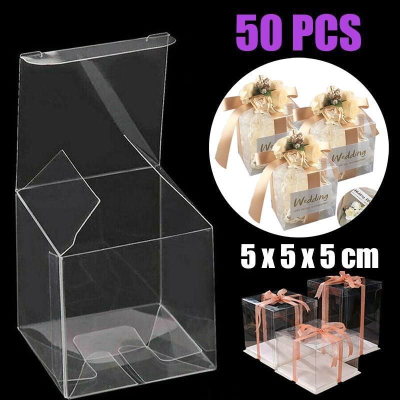 50X Clear Macaron Square Boxes Bomboniere Wedding Favour Gift Packaging 5X5X5cm - 50PCS