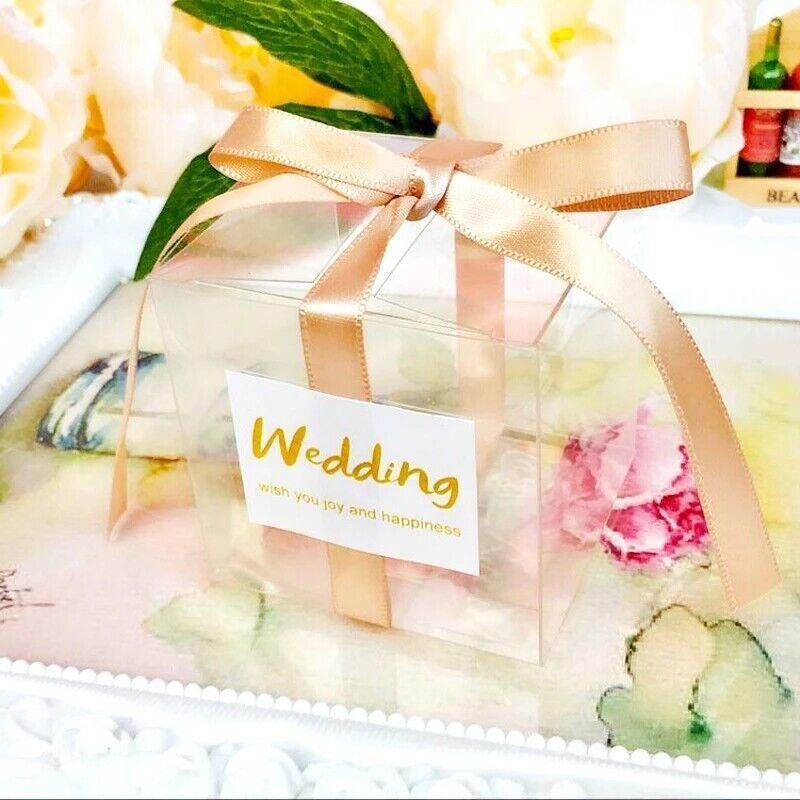 50X Clear Macaron Square Boxes Bomboniere Wedding Favour Gift Packaging 5X5X5cm - 50PCS