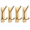 4pcs Stainless Steel Adhesive Hook Towel Hook Bathroom Kitchen Door Coat Hook - Gold