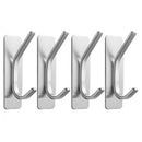 4pcs Stainless Steel Adhesive Hook Towel Hook Bathroom Kitchen Door Coat Hook - Silver