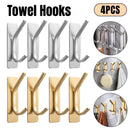 4pcs Stainless Steel Adhesive Hook Towel Hook Bathroom Kitchen Door Coat Hook - Silver