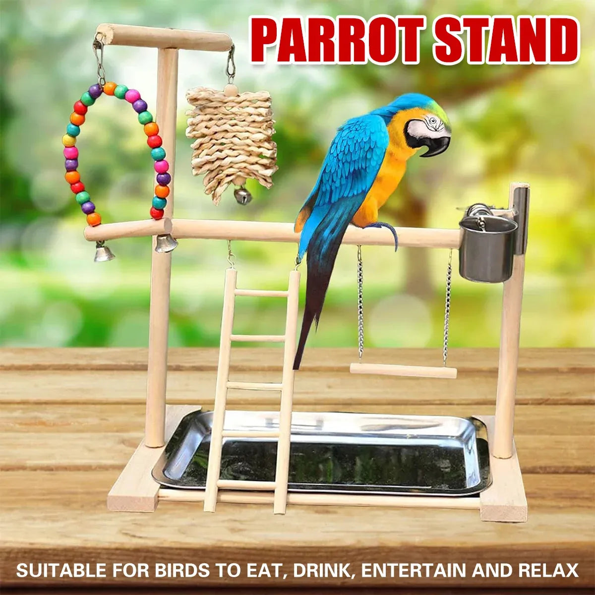 Parrot Wooden Playground Station Swing Climbing Ladder Cage Rack Bird Perch Toy