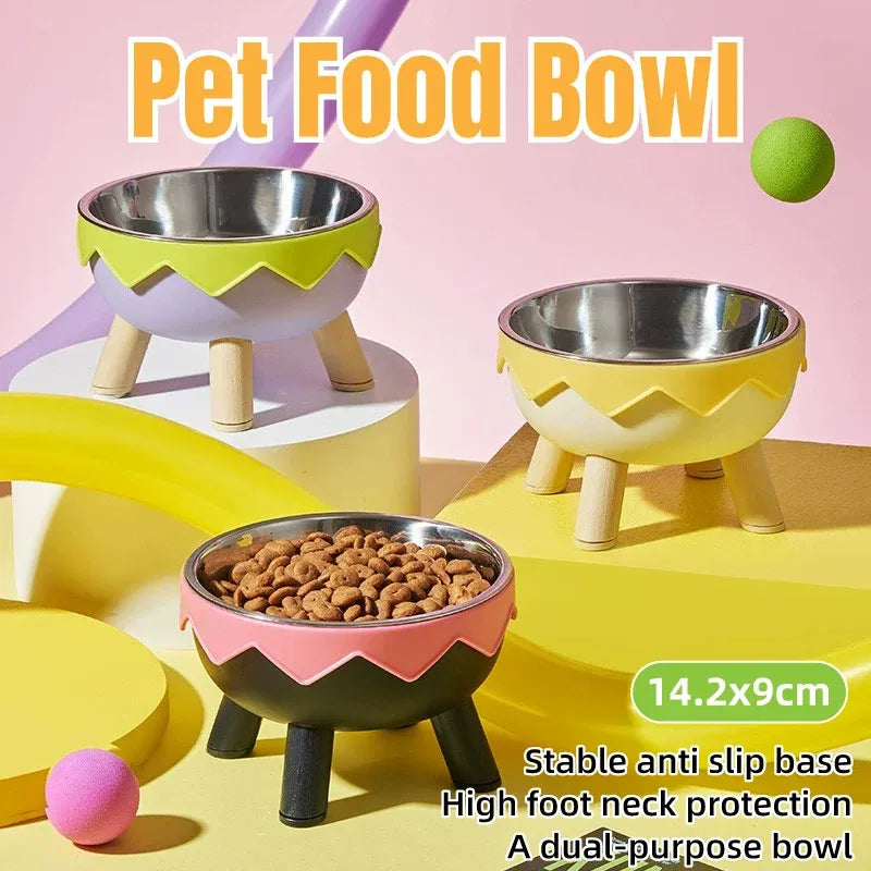 Eggshell Tall Pet Bowl Cat Dog Food Bowl Anti Slip Durable Raised Feeding Bowl - Yellow