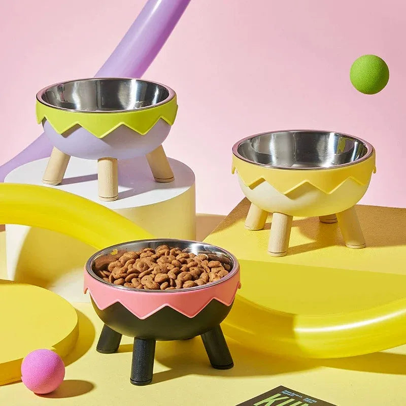 Eggshell Tall Pet Bowl Cat Dog Food Bowl Anti Slip Durable Raised Feeding Bowl - Yellow
