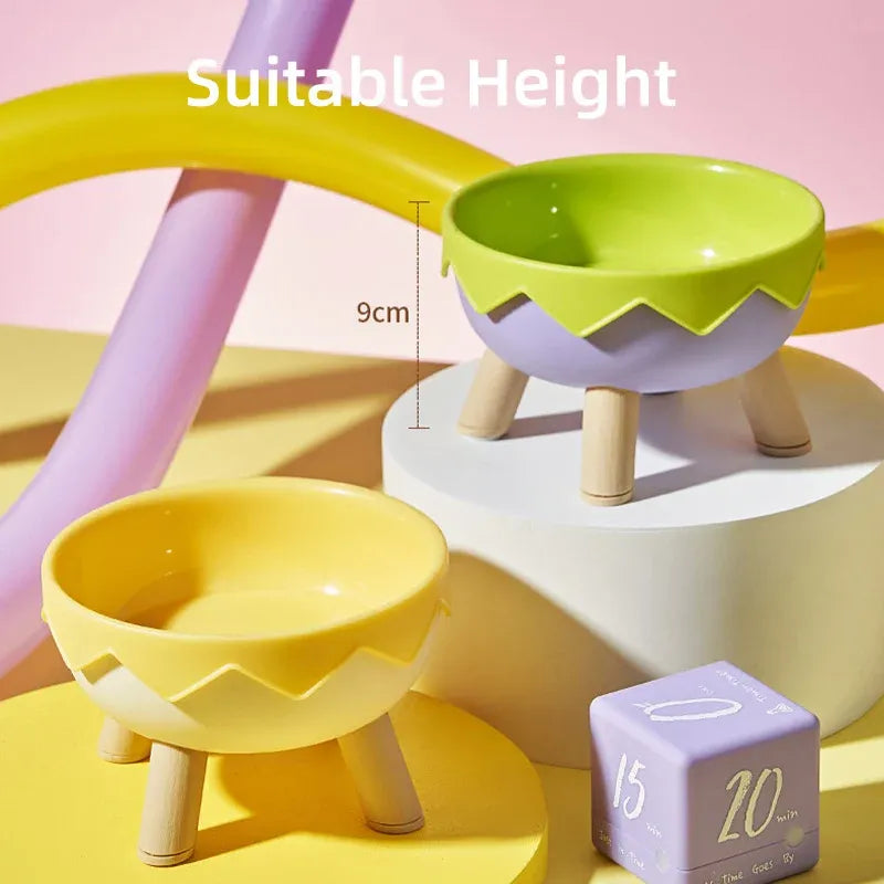 Eggshell Tall Pet Bowl Cat Dog Food Bowl Anti Slip Durable Raised Feeding Bowl - Yellow