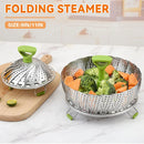 Folding Stainless Steel Steamer Basket Expandable Safe Durable Easy To Use - 11in
