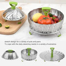 Folding Stainless Steel Steamer Basket Expandable Safe Durable Easy To Use - 11in