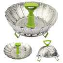 Folding Stainless Steel Steamer Basket Expandable Safe Durable Easy To Use - 11in