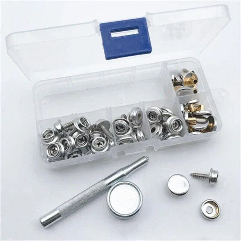 62Pcs Canvas Snap Fastener Kit with Stainless Screws and Tools for Marine Tent Cover