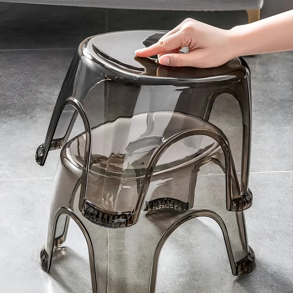 4pcs Transparent Plastic Stool Stackable Anti Slip 35.5 x 29.5 x 27cm Durable