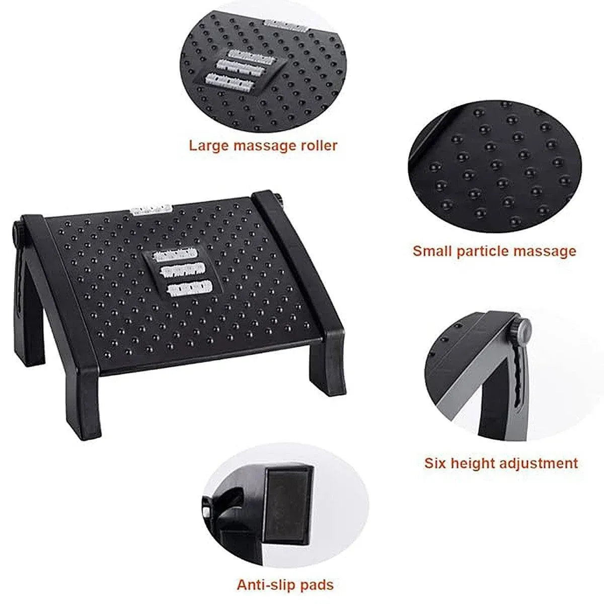 1PC Adjustable Office Foot Rest Pedal Stool Sofa Leg Support for Home or Desk Use - Black