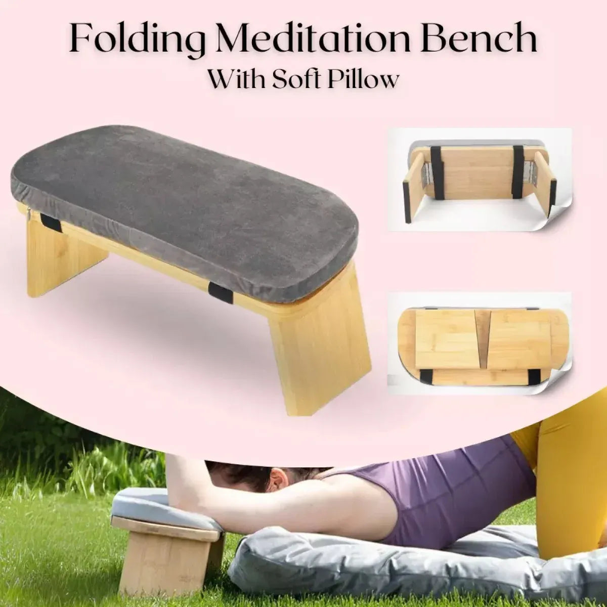Folding Meditation Bench With Velvet Cushion Portable Yoga Bench Kneeling Stool
