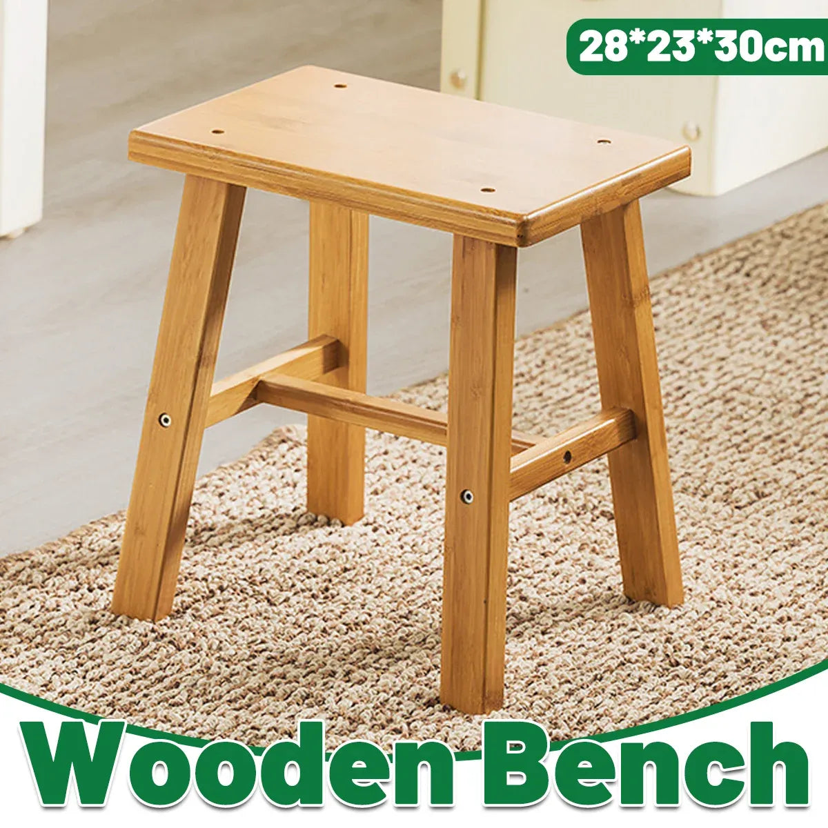 Portable Simple Wooden Stool Natural Wood Color Lightweight Sturdy Space Saving