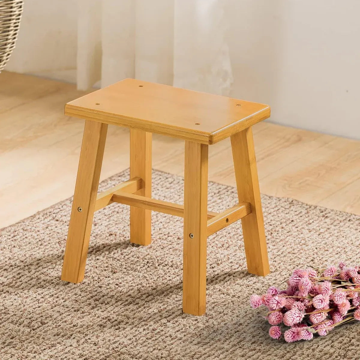 Portable Simple Wooden Stool Natural Wood Color Lightweight Sturdy Space Saving