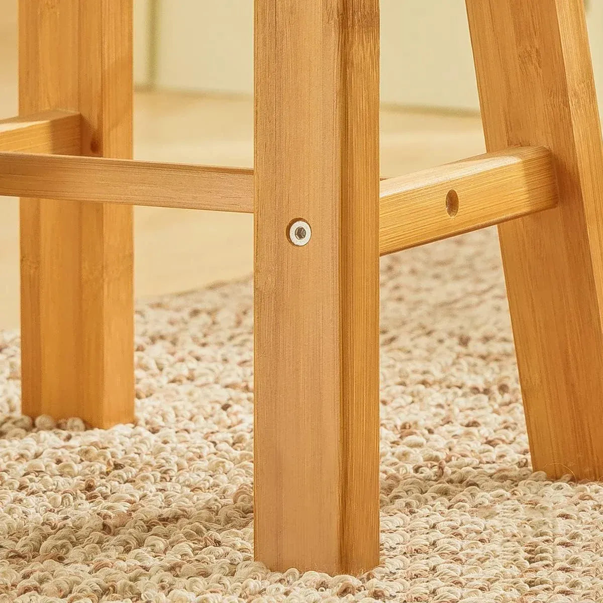 Portable Simple Wooden Stool Natural Wood Color Lightweight Sturdy Space Saving