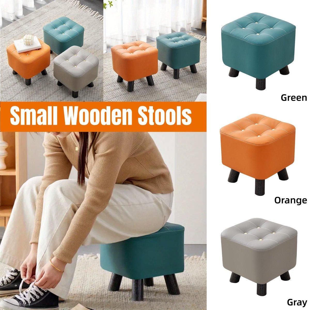 Small Stool Household Sofa Stool Shoes Changing Low Seat for Bedroom and Living - Orange