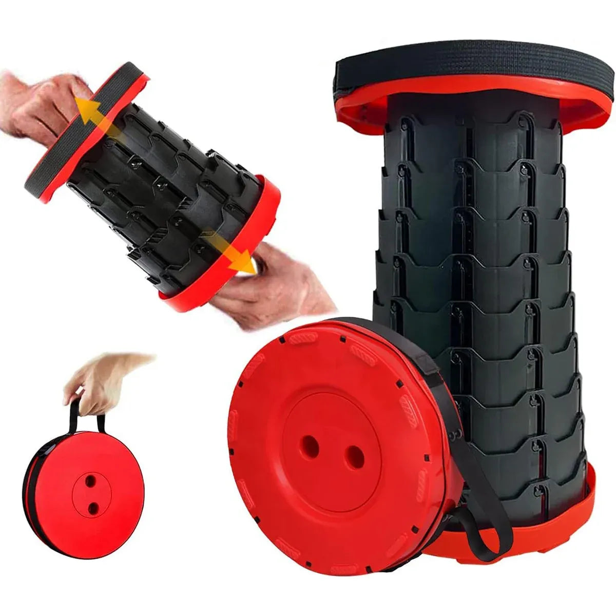 Portable Telescopic Folding Stool Travel Outdoor Seat Compact Retractable Chair - Orange