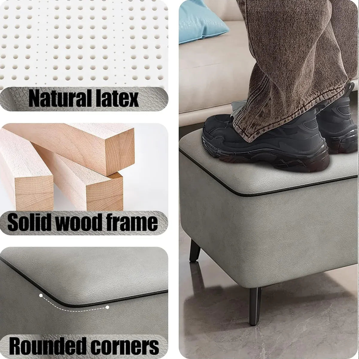 Household Light Luxury Door Shoe Bench Sofa Bench Solid Wood Leather Stool - Orange-L
